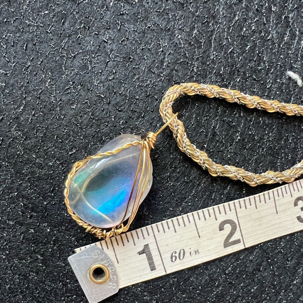 Aura Gemstone Wrapped Pendant w/ Vintage Monet Chain | 18" - Picture 10 of 15